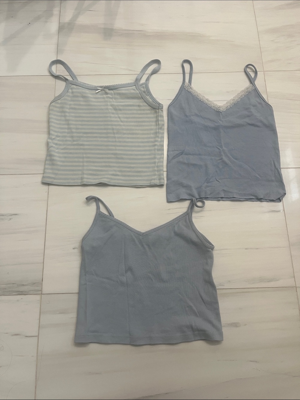 Brandy Melville Women's Light Blue Camisole Tank Tops - Pack of 3